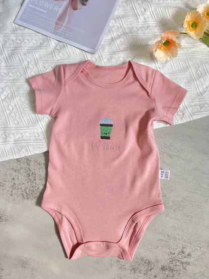 Sweet Sips: Personalised Baby Romper with Bubble Milk Tea Embroidery #PR102