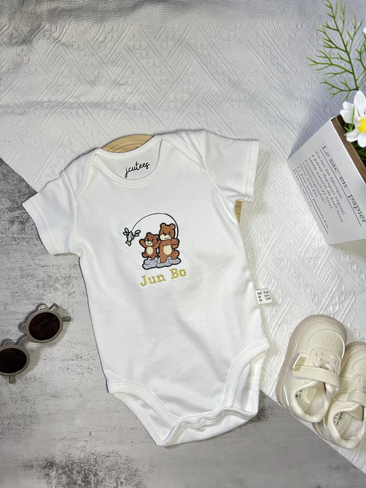 Personalised Bear Adventure Buddies Fishing Baby Romper #PR101