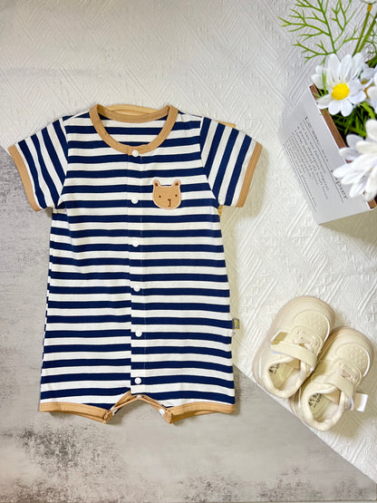 Beary Blue Stripe Baby Romper #B102