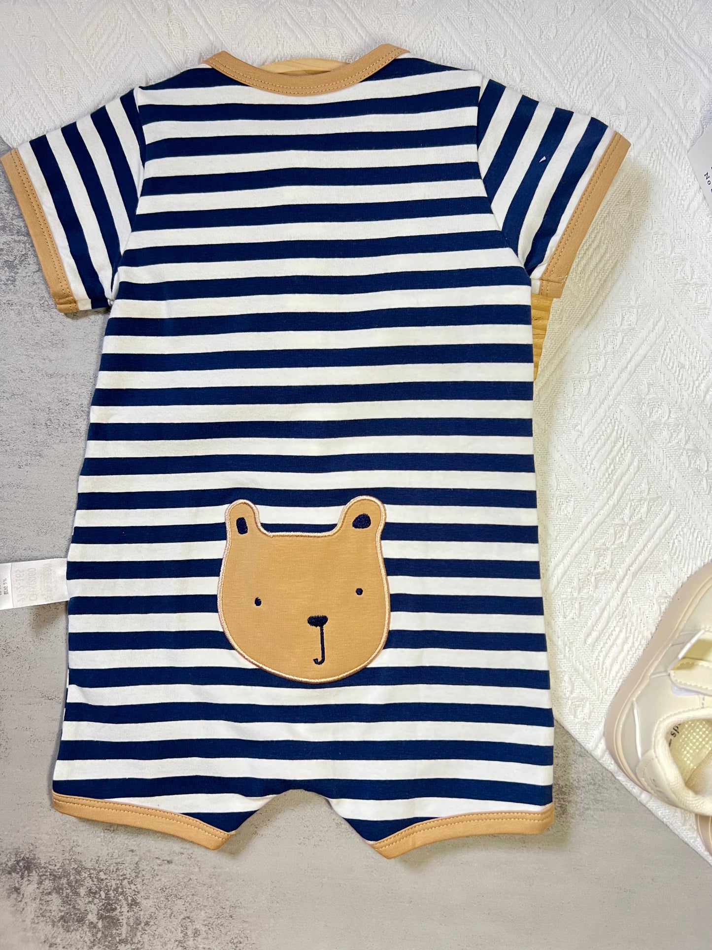 Beary Blue Stripe Baby Romper #B102