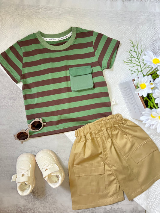 Green Stripe Easy Cargo Boy 2-Piece Set #B105