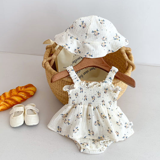 Summer Flower Baby Girl Dress/Romper with matching Hat #G112